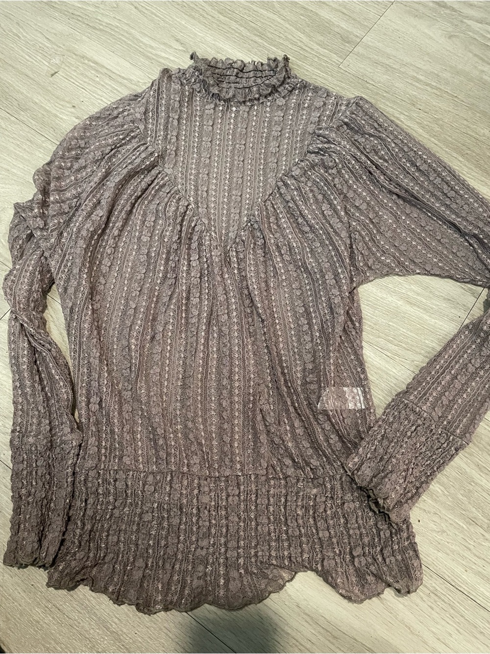 VENUS Sheer Ruffle Neck Blouse - Taupe